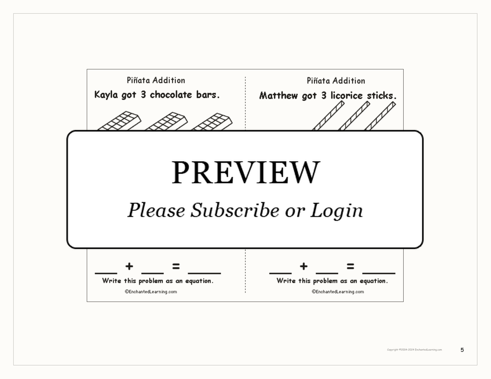 Piñata Addition: A Printable Book interactive printout page 5