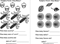 Search result: 'Pumpkin Patch: How Many?, A Printable Book: Acorns, Ears of corn.  Leaves, Webs'