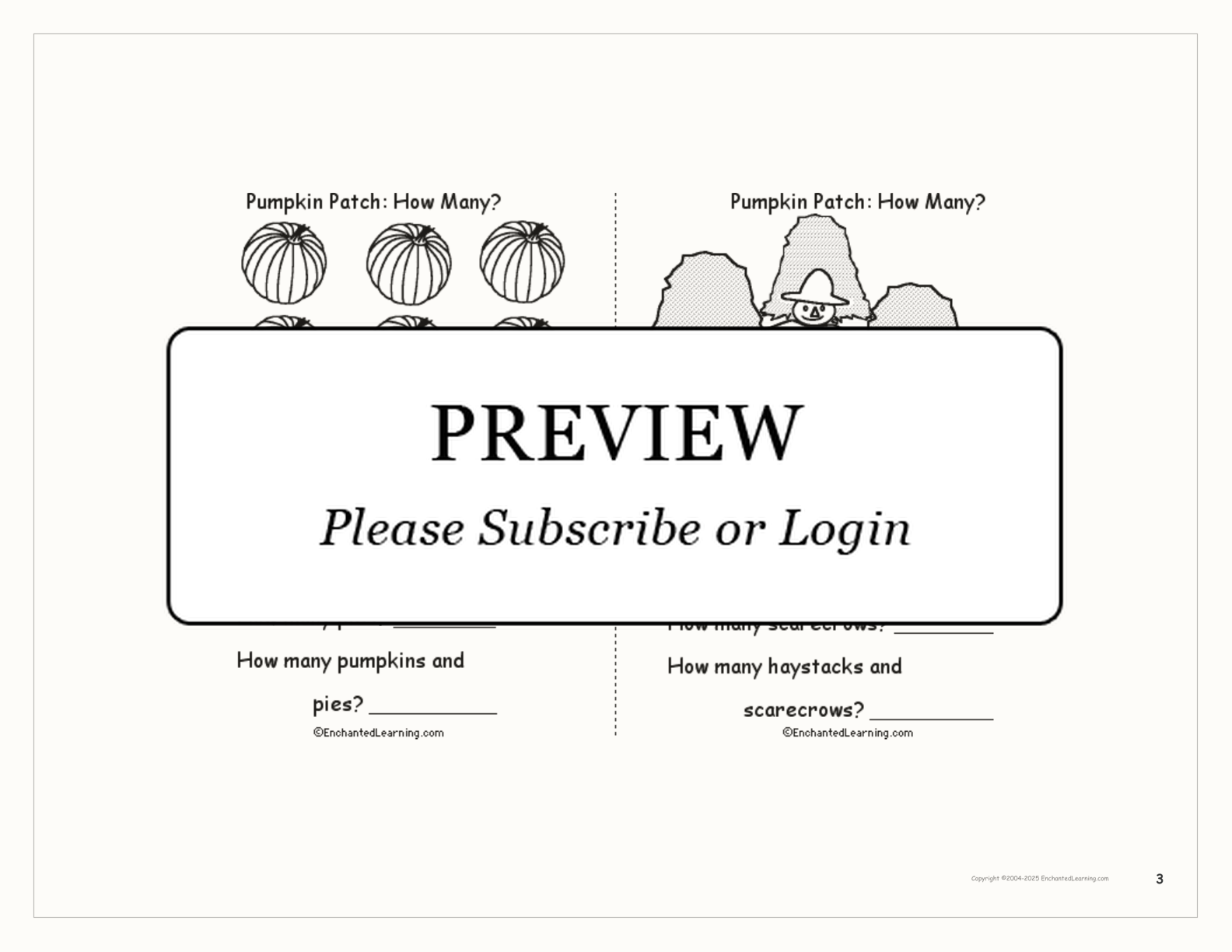 Pumpkin Patch: How Many? interactive printout page 3