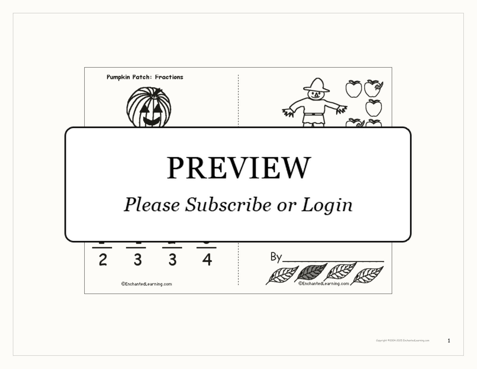 Pumpkin Patch: Fractions Book interactive printout page 1