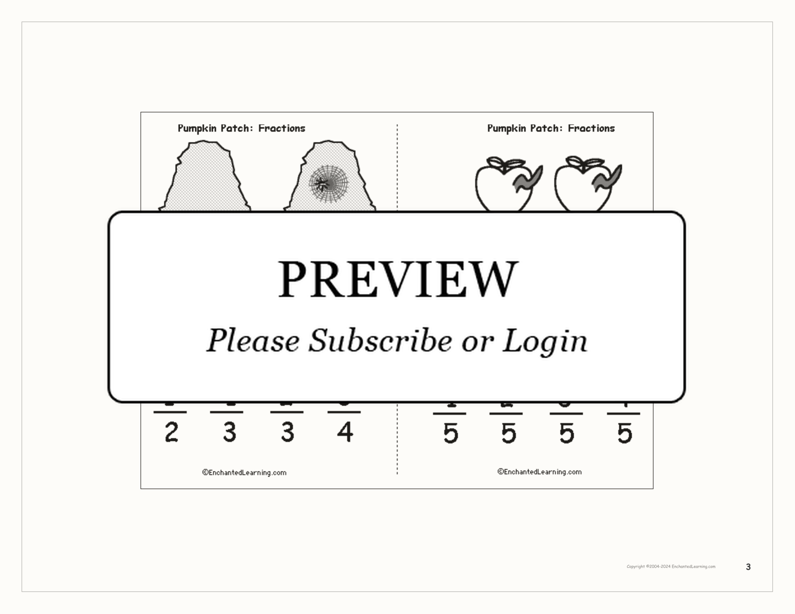 Pumpkin Patch: Fractions Book interactive printout page 3