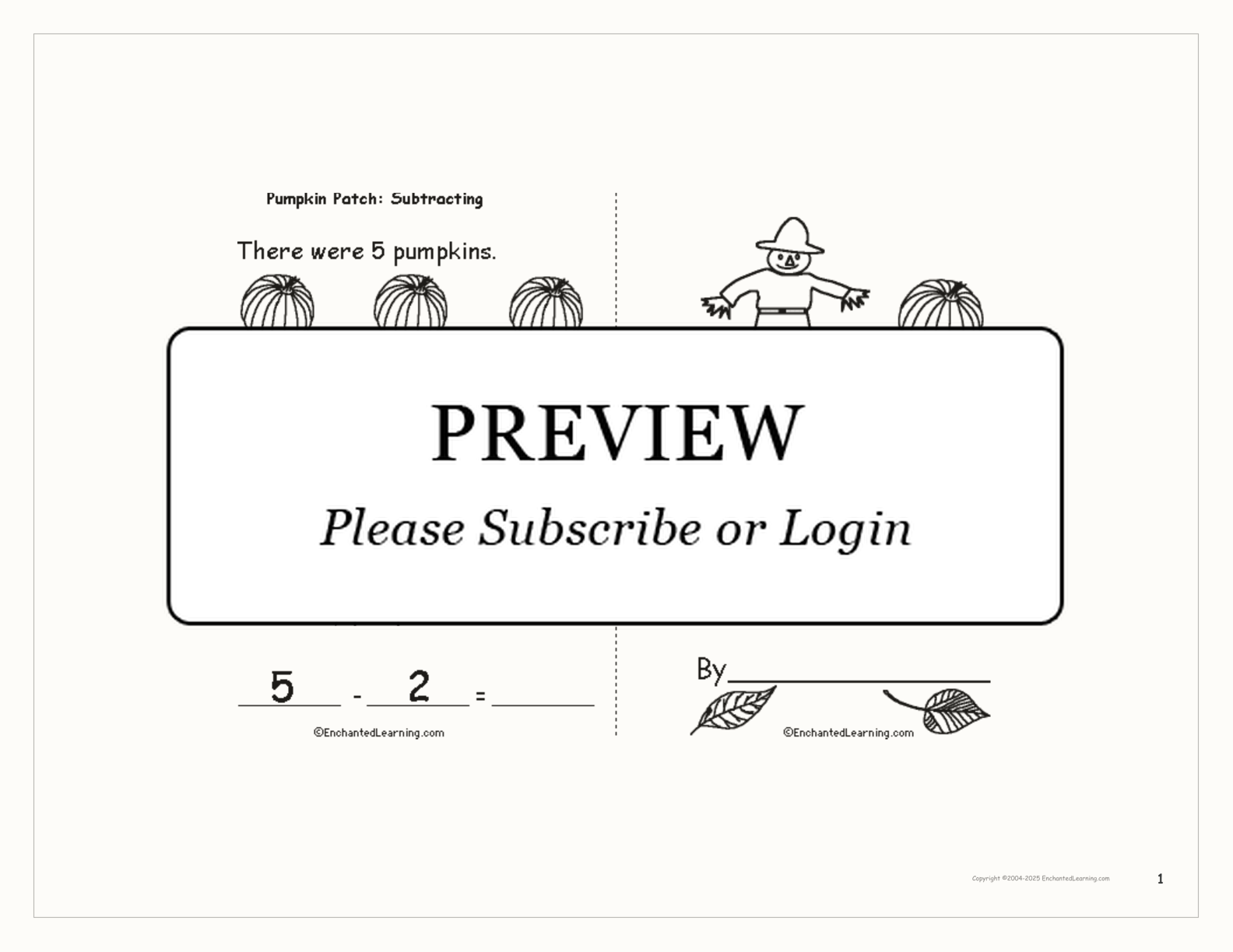 Pumpkin Patch: Subtracting interactive printout page 1