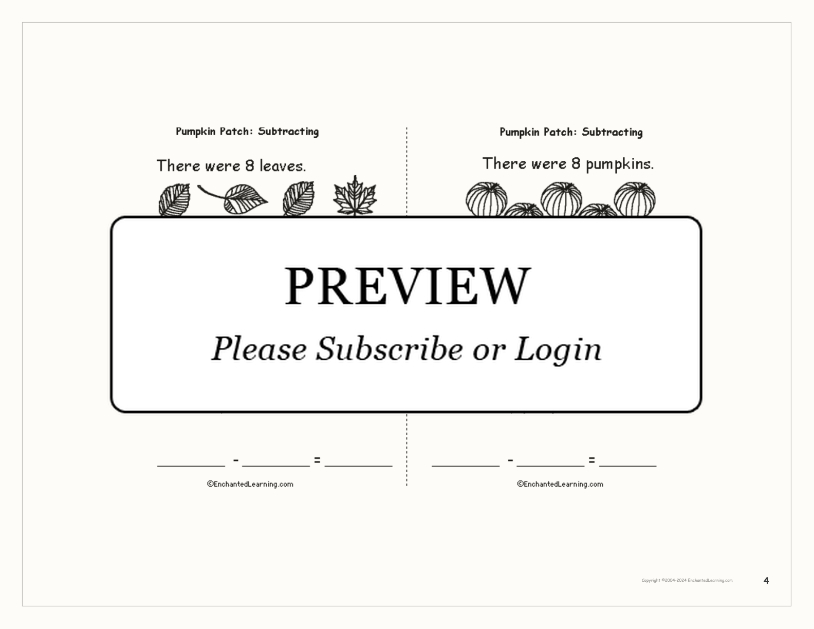 Pumpkin Patch: Subtracting interactive printout page 4