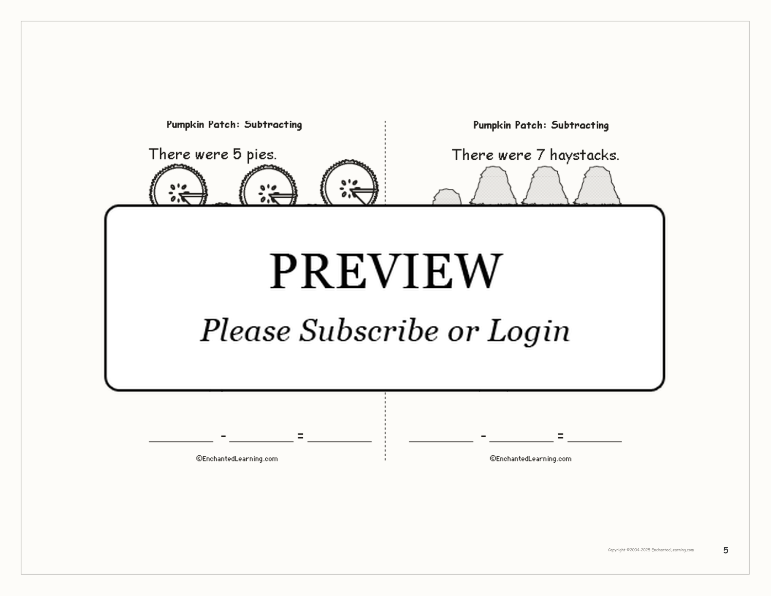 Pumpkin Patch: Subtracting interactive printout page 5