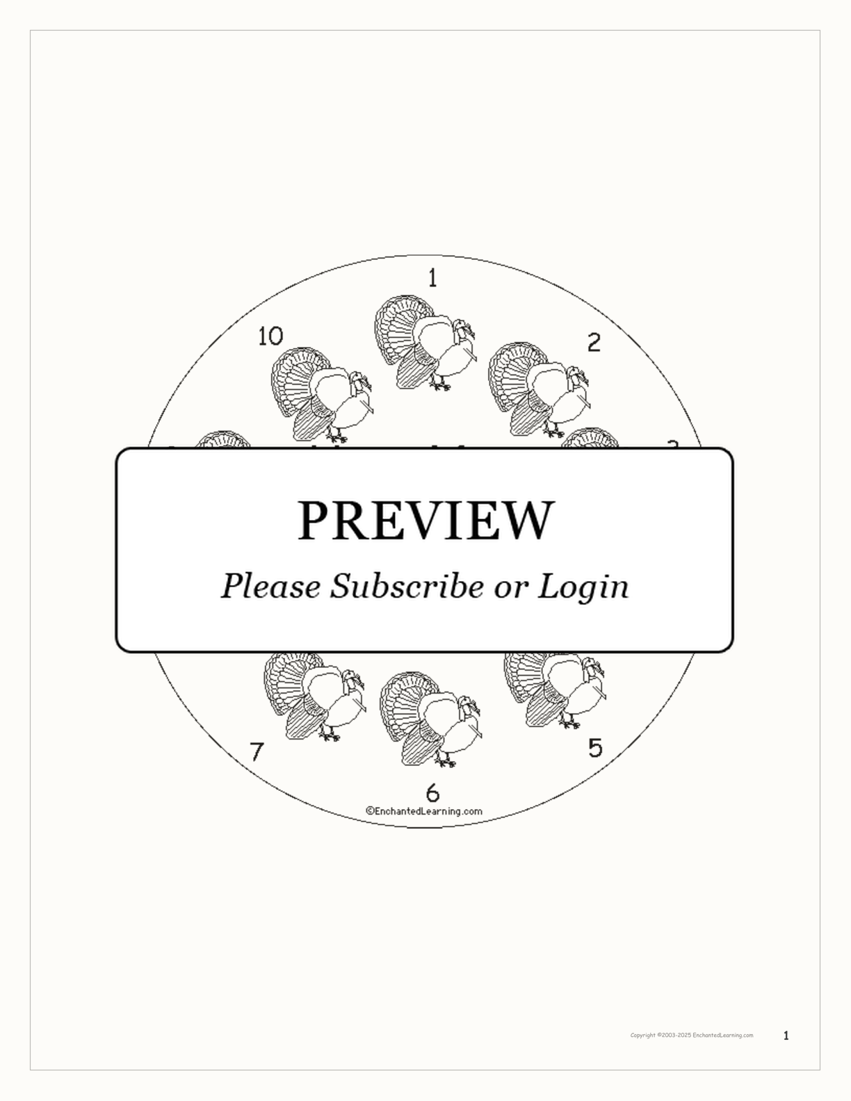 How Many Turkeys? interactive printout page 1