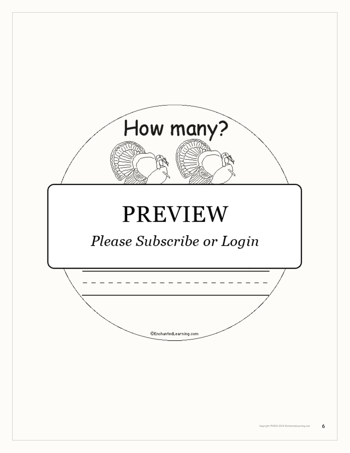 How Many Turkeys? interactive printout page 6