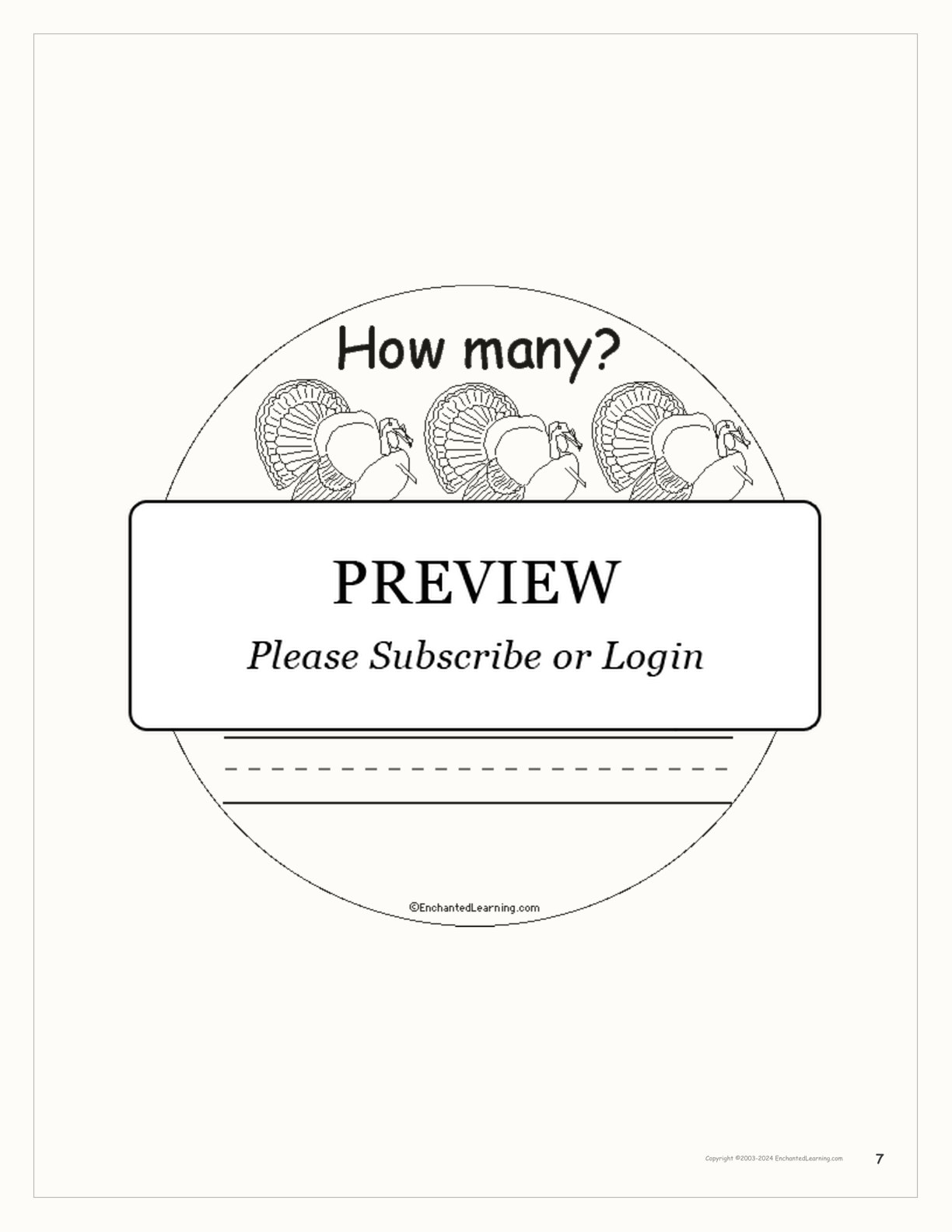 How Many Turkeys? interactive printout page 7
