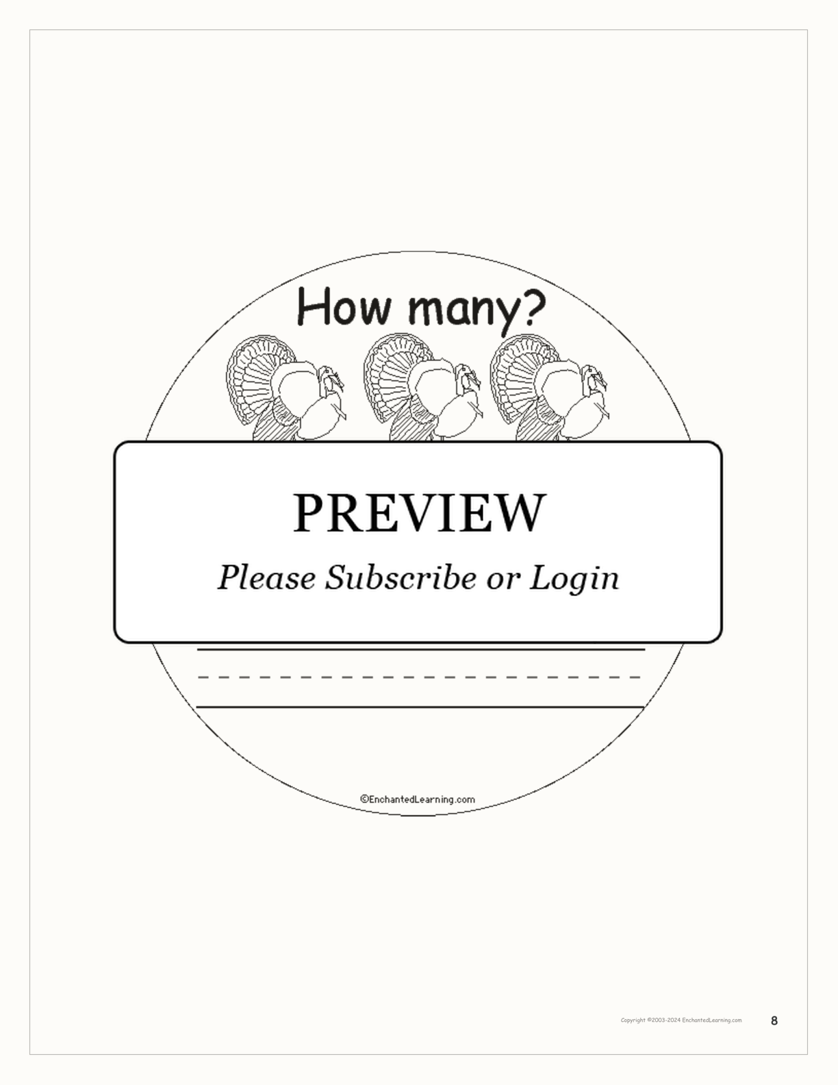 How Many Turkeys? interactive printout page 8