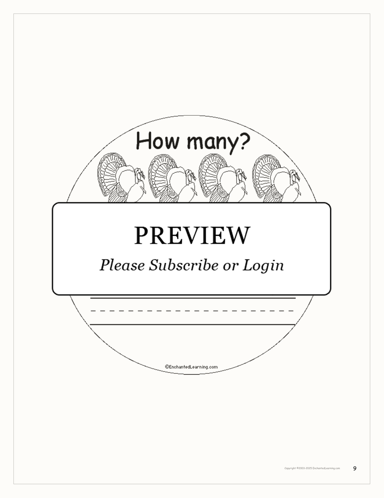 How Many Turkeys? interactive printout page 9