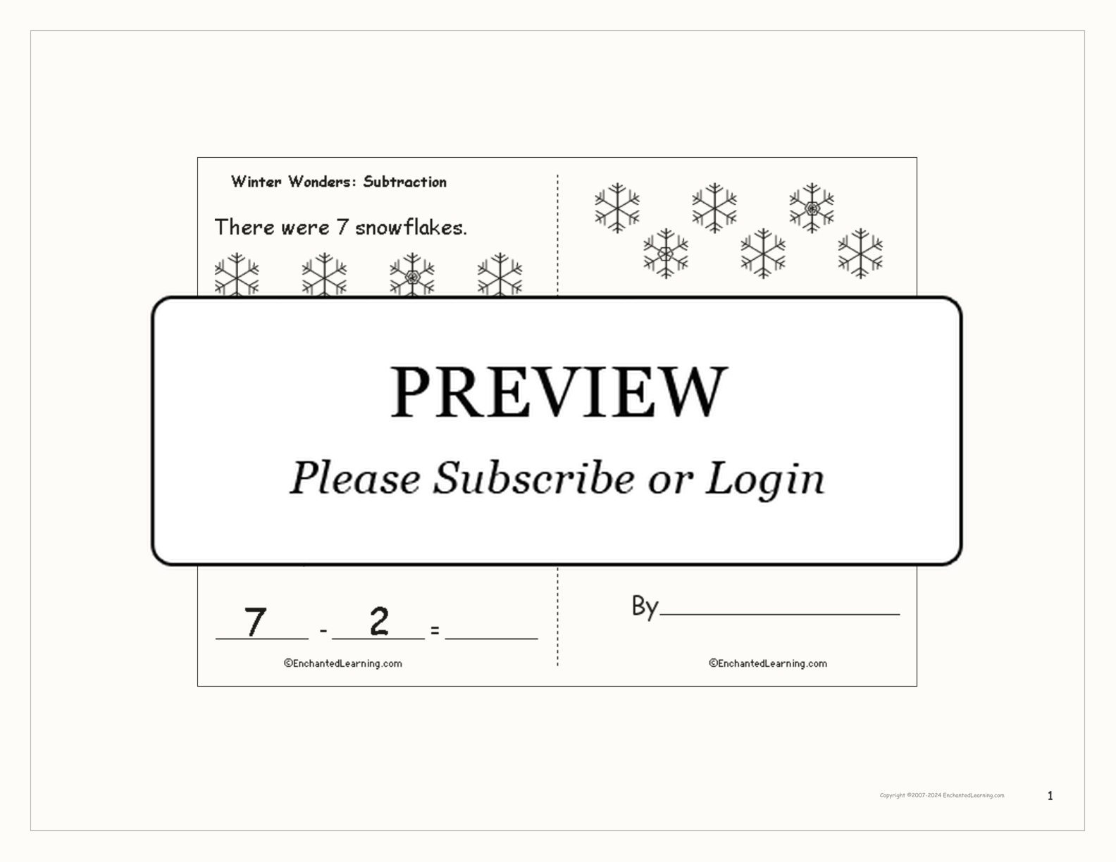 Winter Wonders: Subtraction Book interactive worksheet page 1