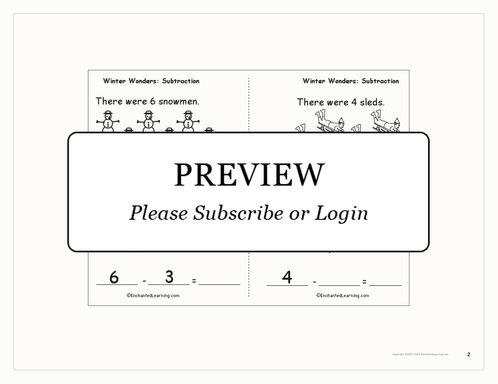 Winter Wonders: Subtraction Book interactive worksheet page 2