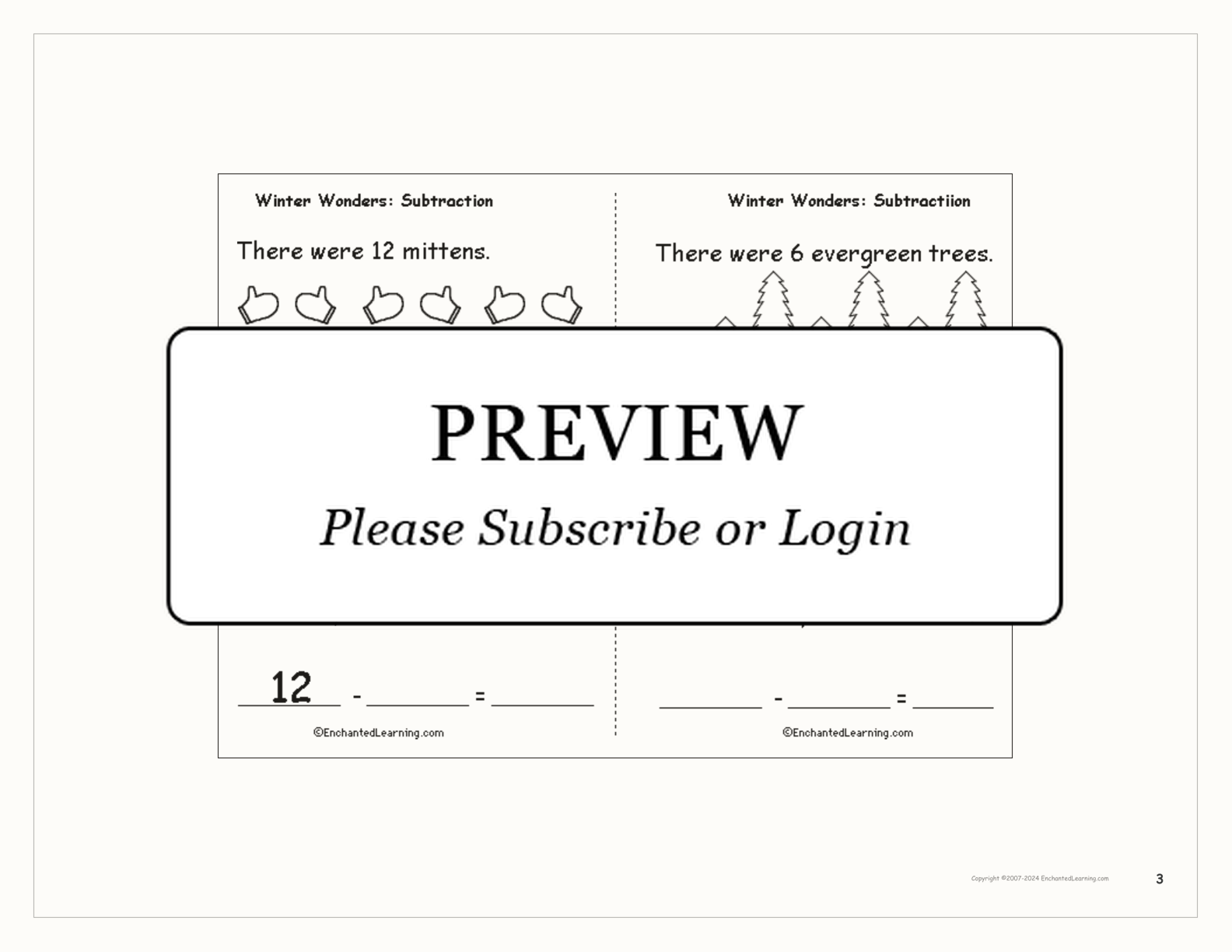 Winter Wonders: Subtraction Book interactive worksheet page 3