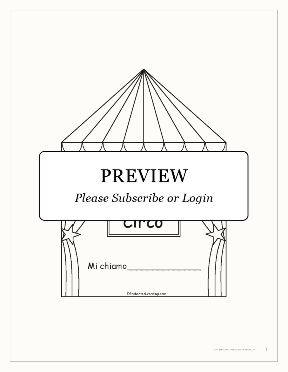 Il Circo: Circus Words in Italian - Printable Book interactive worksheet page 1