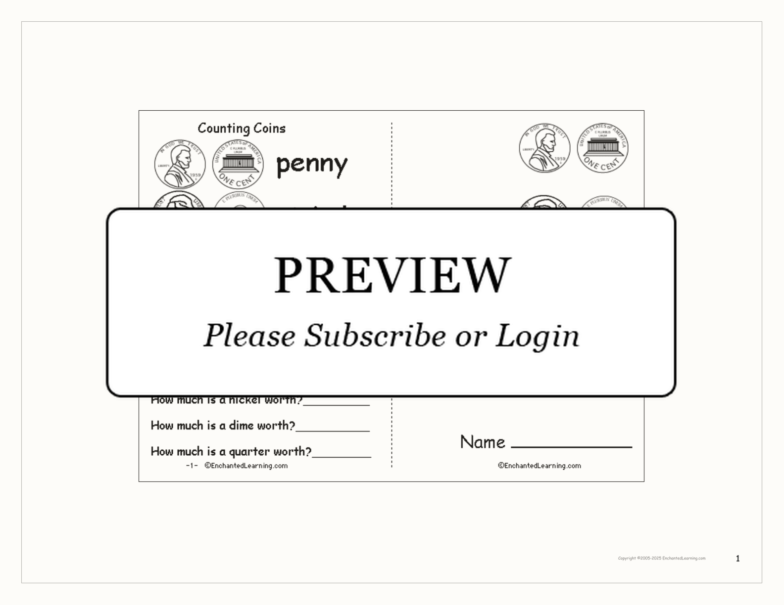 Counting Coins Printable Book interactive worksheet page 1