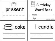 Search result: 'Birthday Word Book Early Reader Book: Page 1'