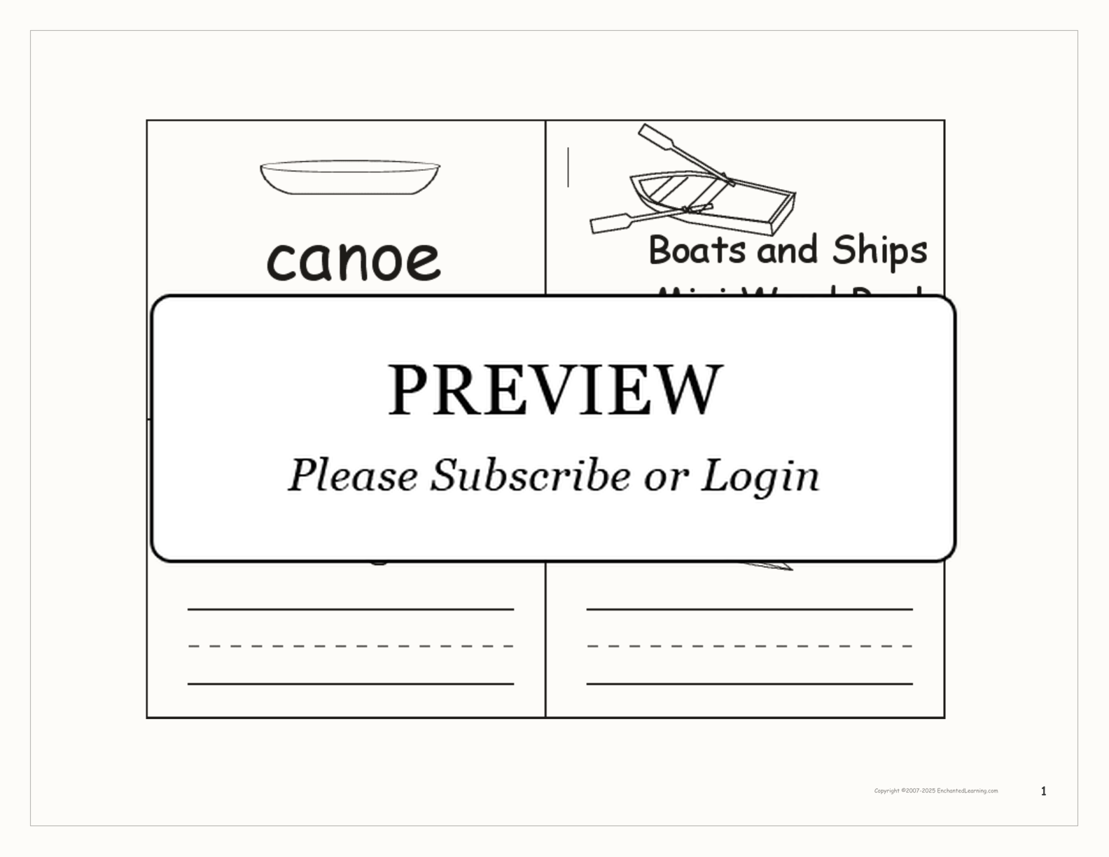 Boats and Ships Mini Book interactive printout page 1