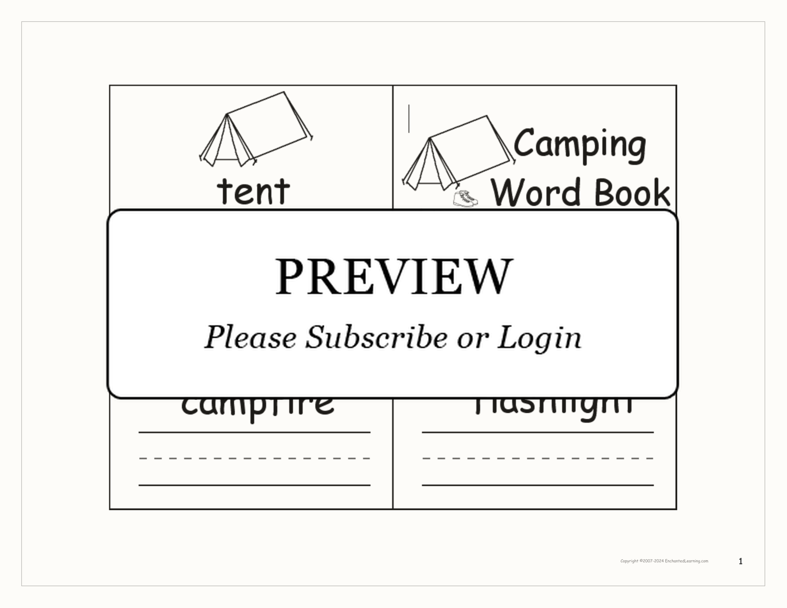 Camping Word Book interactive worksheet page 1