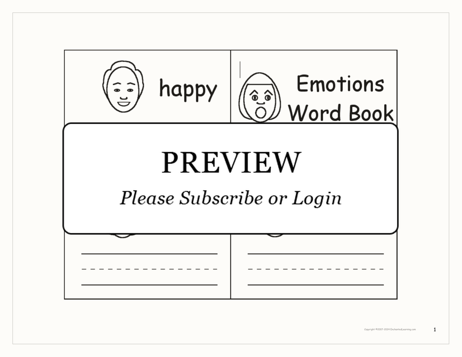 Emotions Word Book interactive printout page 1
