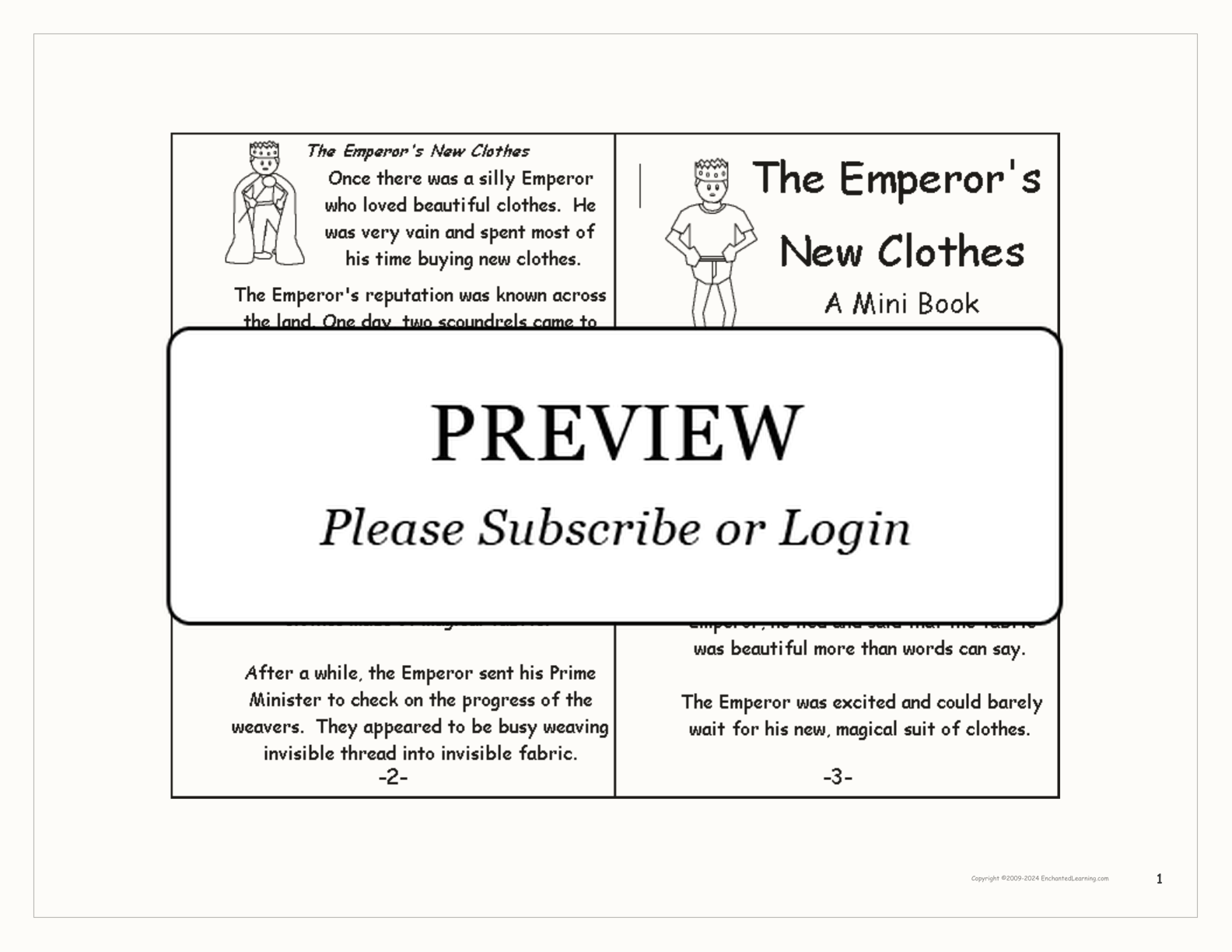 'The Emperor's New Clothes' Book interactive printout page 1
