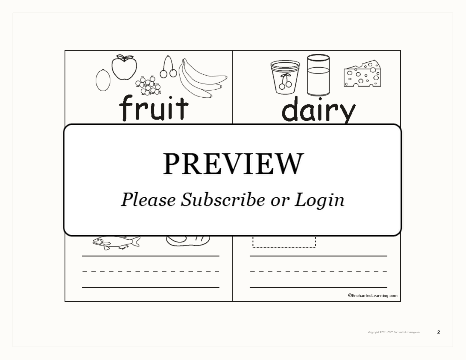 Food Groups Word Book interactive printout page 2