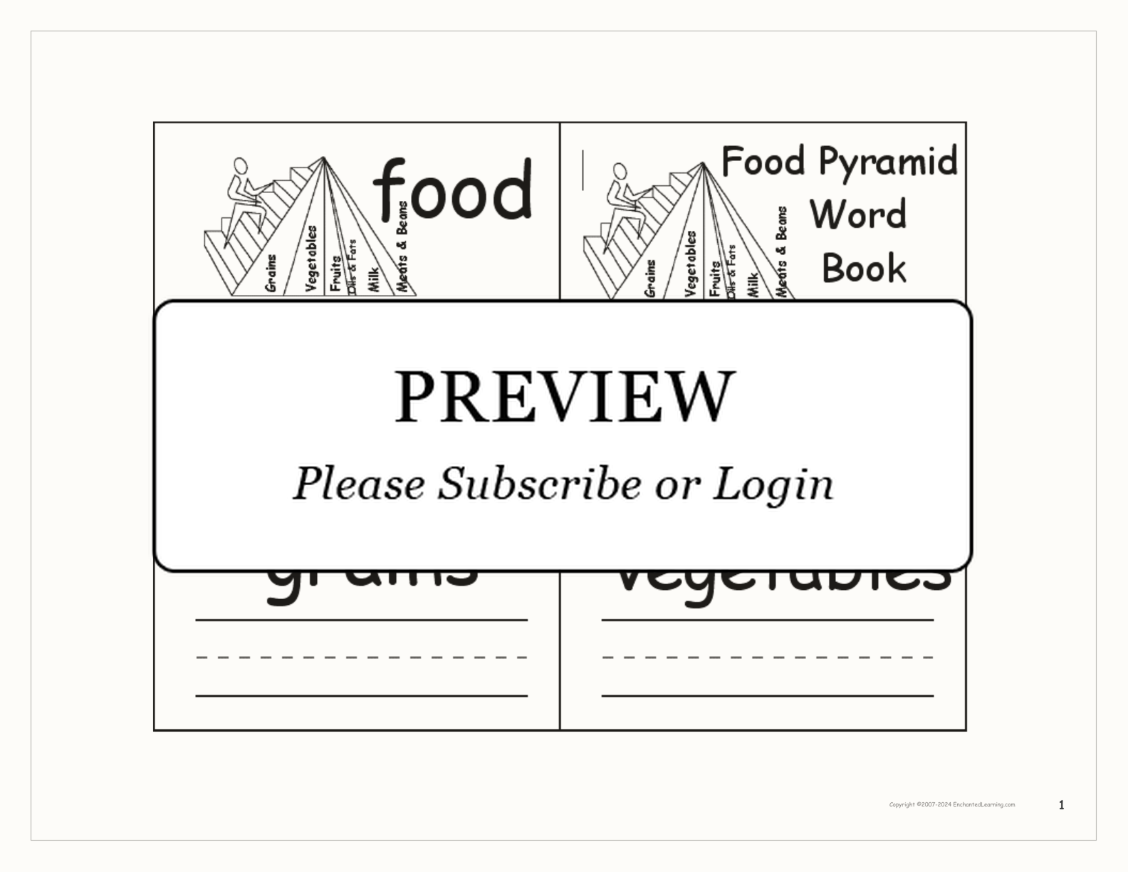 Food Pyramid Word Book interactive printout page 1