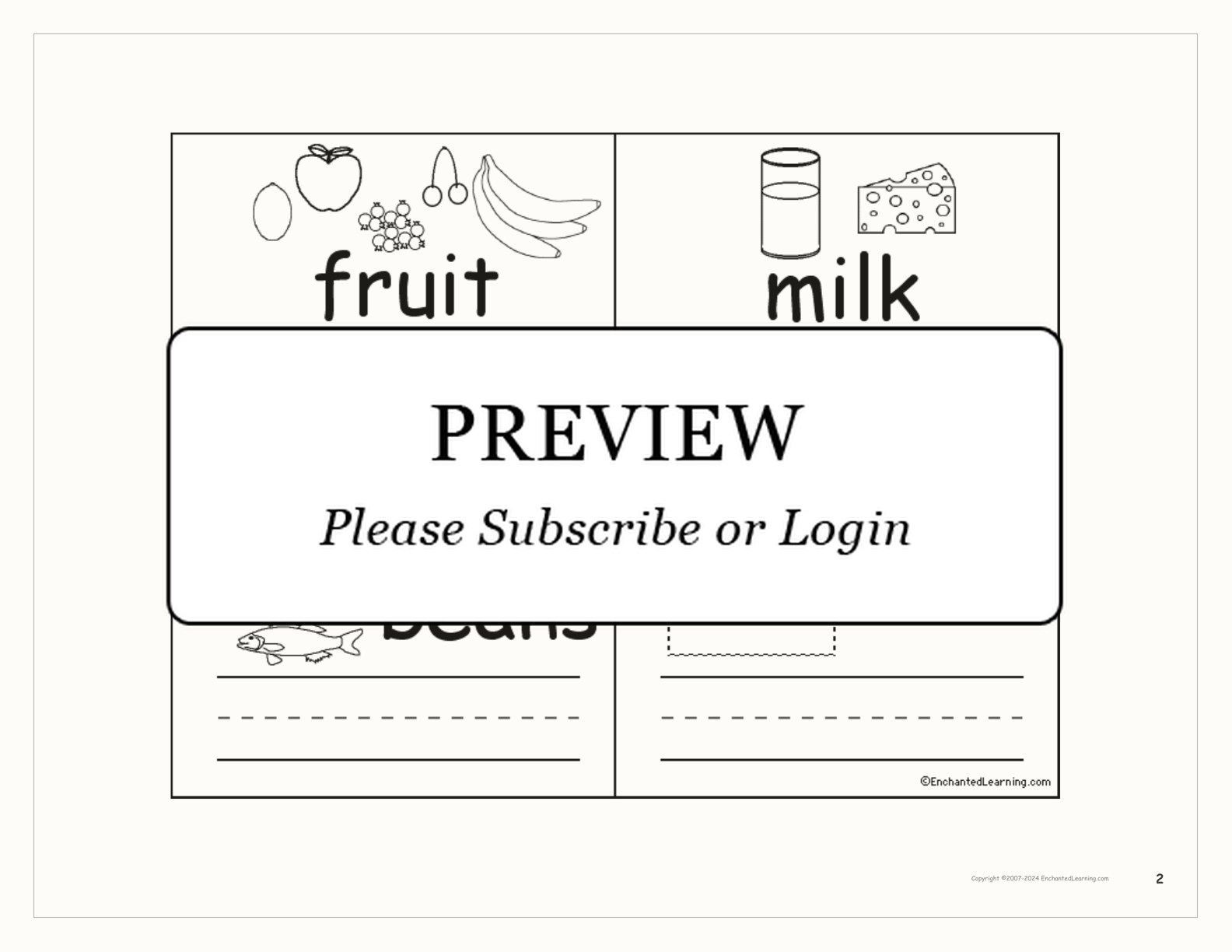 Food Pyramid Word Book interactive printout page 2