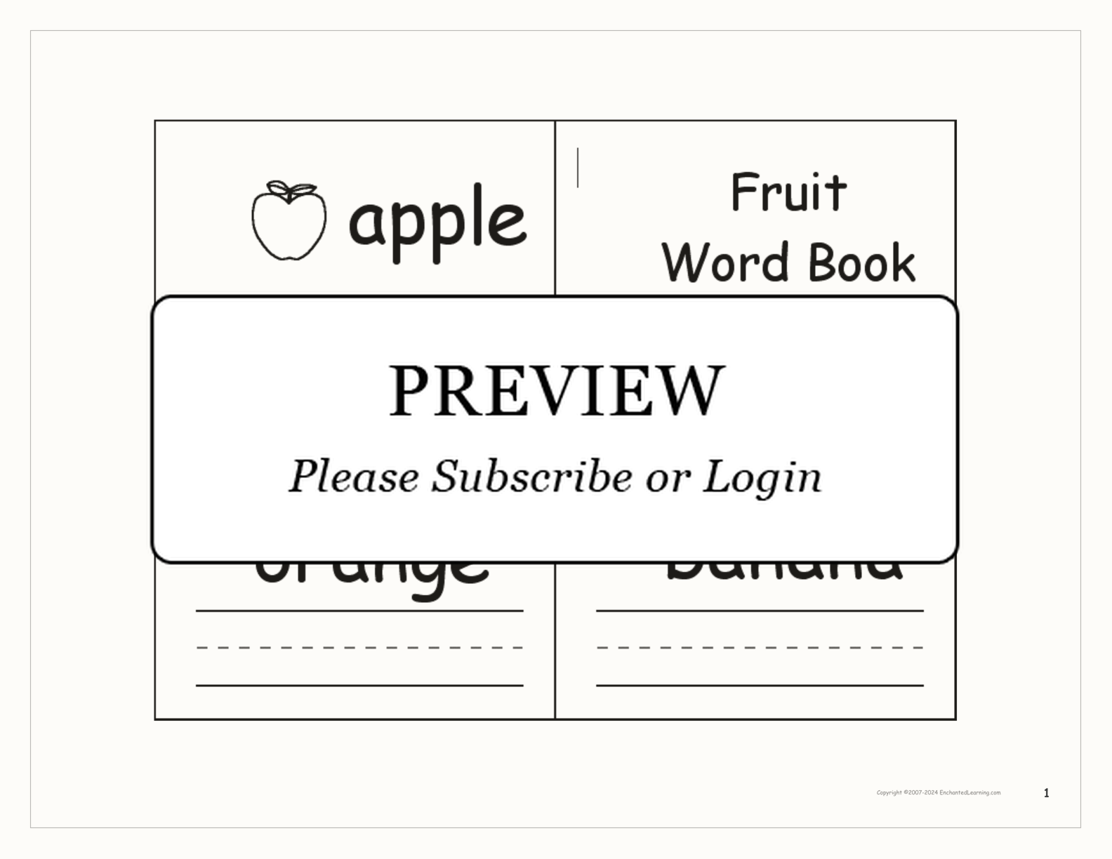 Fruit Word Book interactive printout page 1