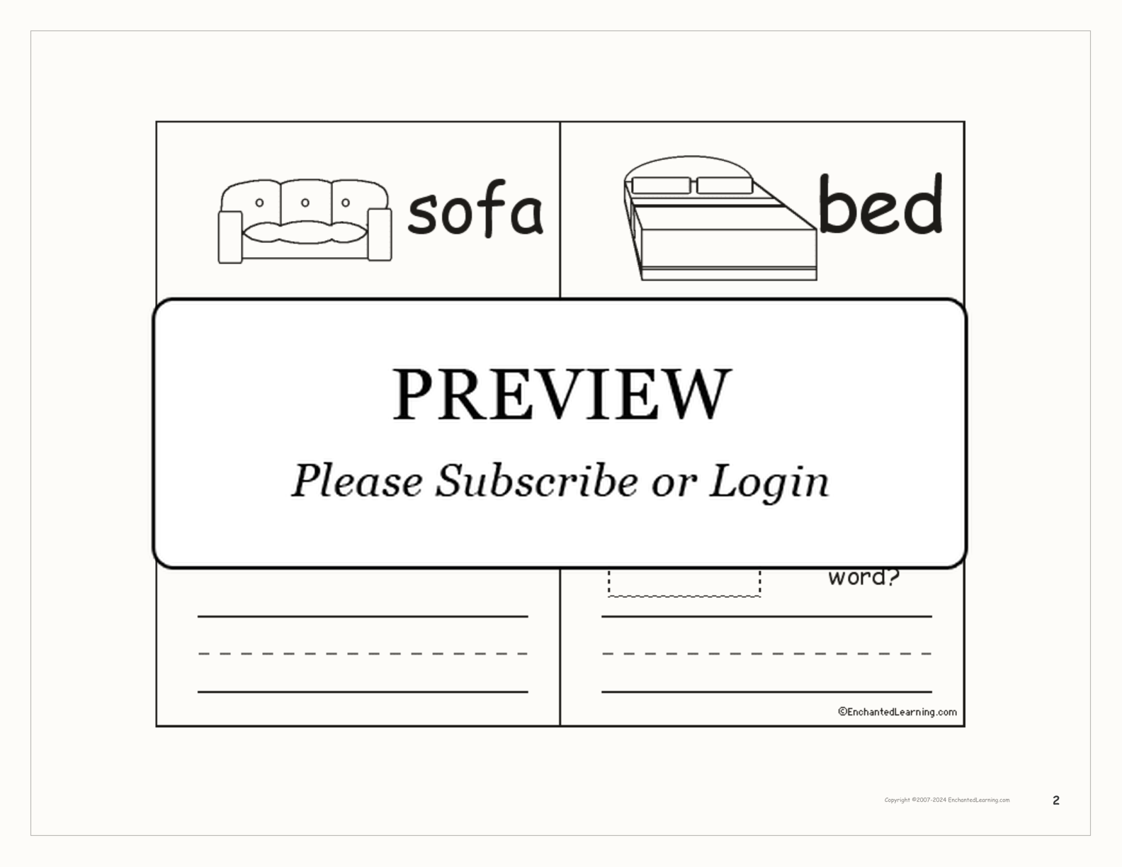 Furniture Word Mini Book interactive printout page 2