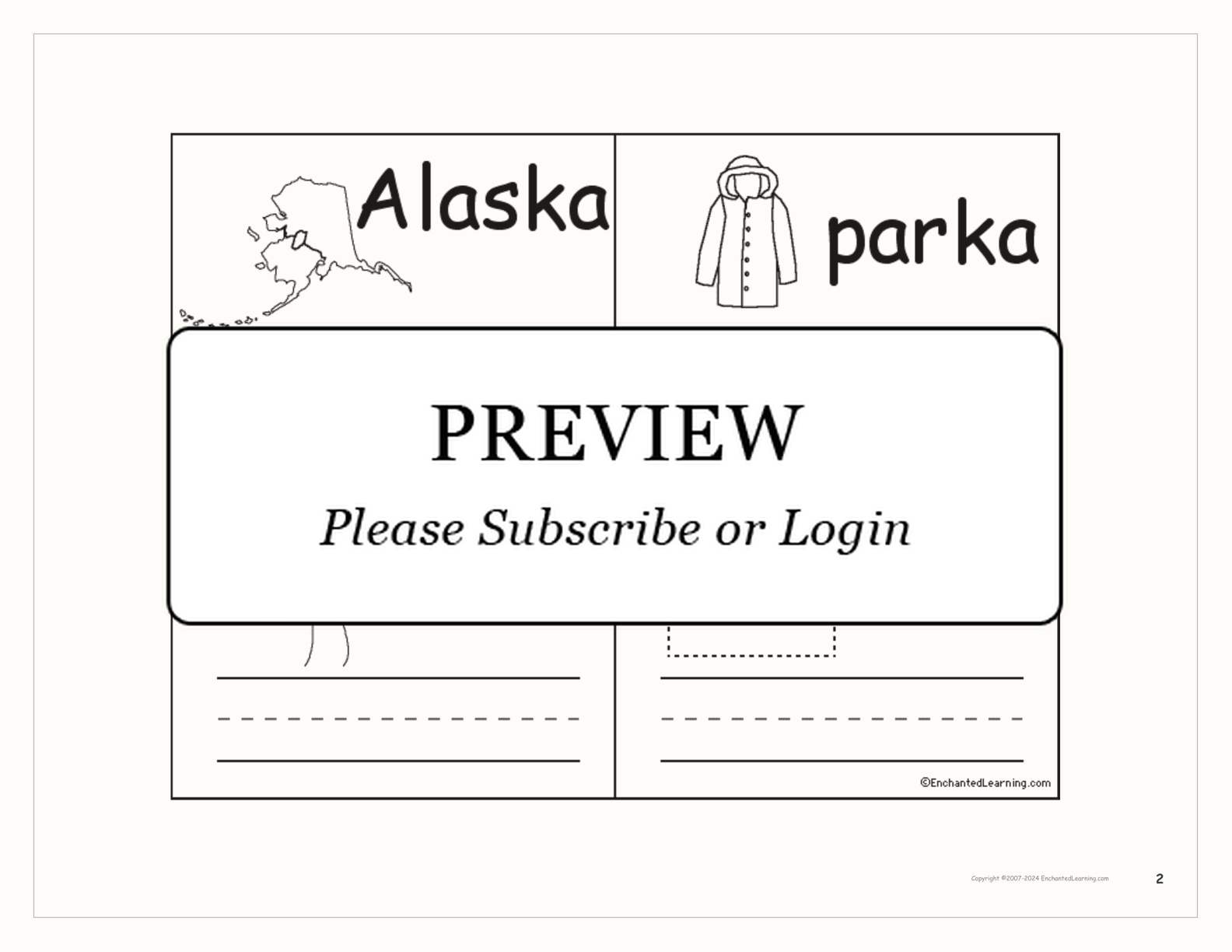 Iditarod Word Book interactive printout page 2