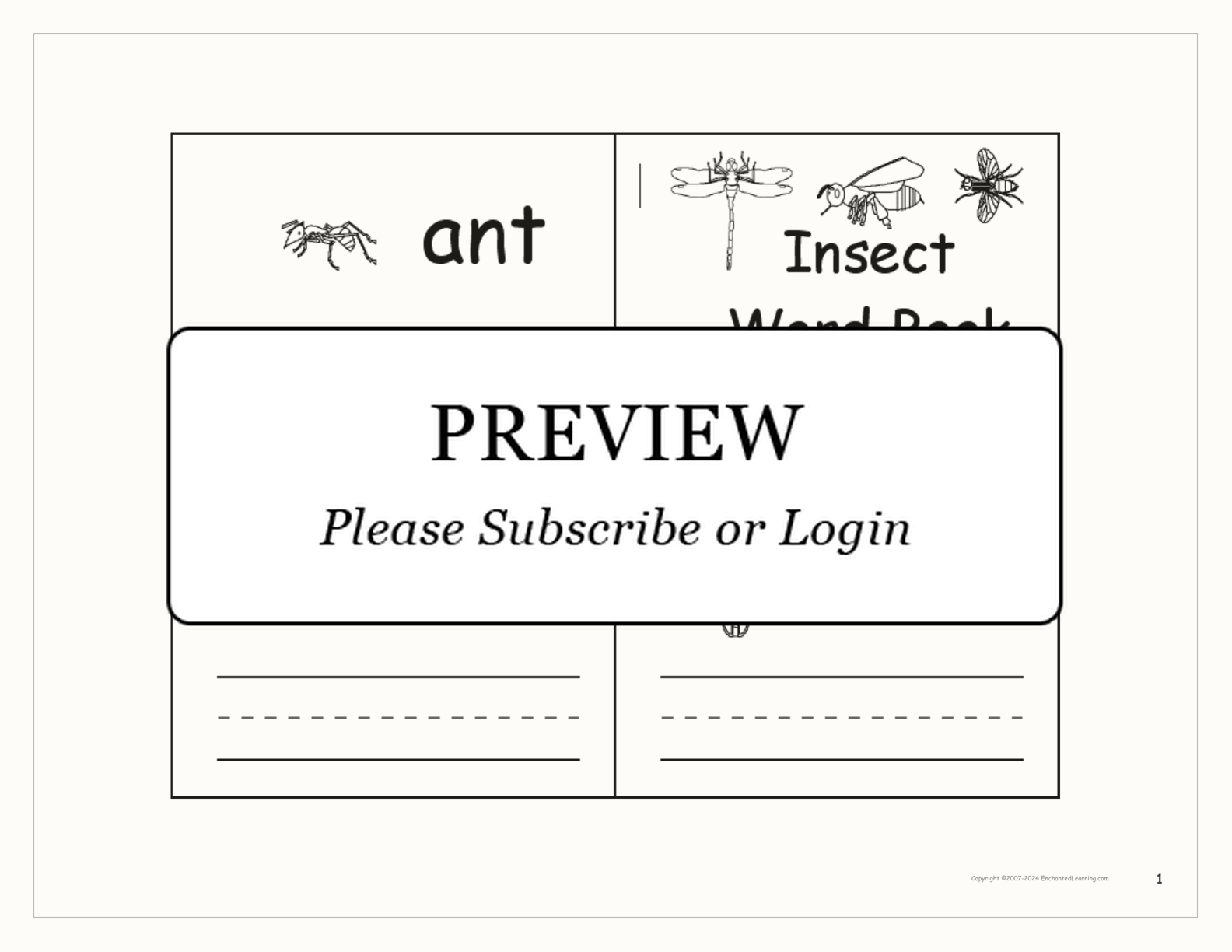 Insect Word Book interactive worksheet page 1