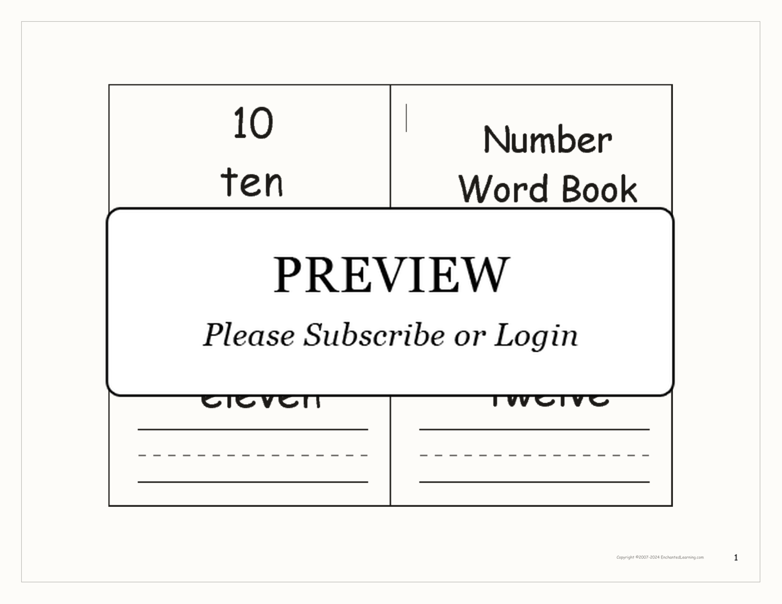 Numbers Word Book 10-20 interactive worksheet page 1