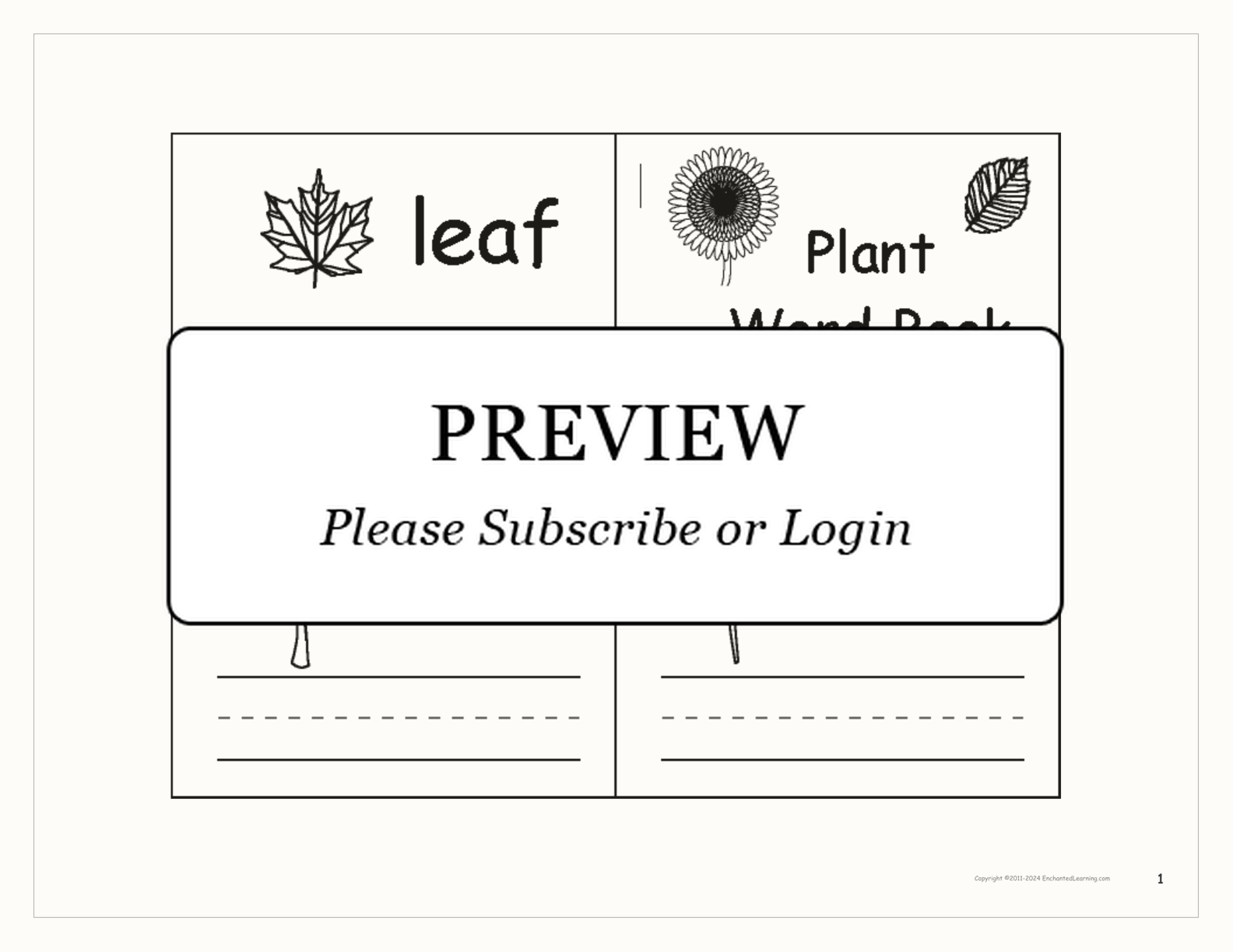 Plant Word Book interactive printout page 1