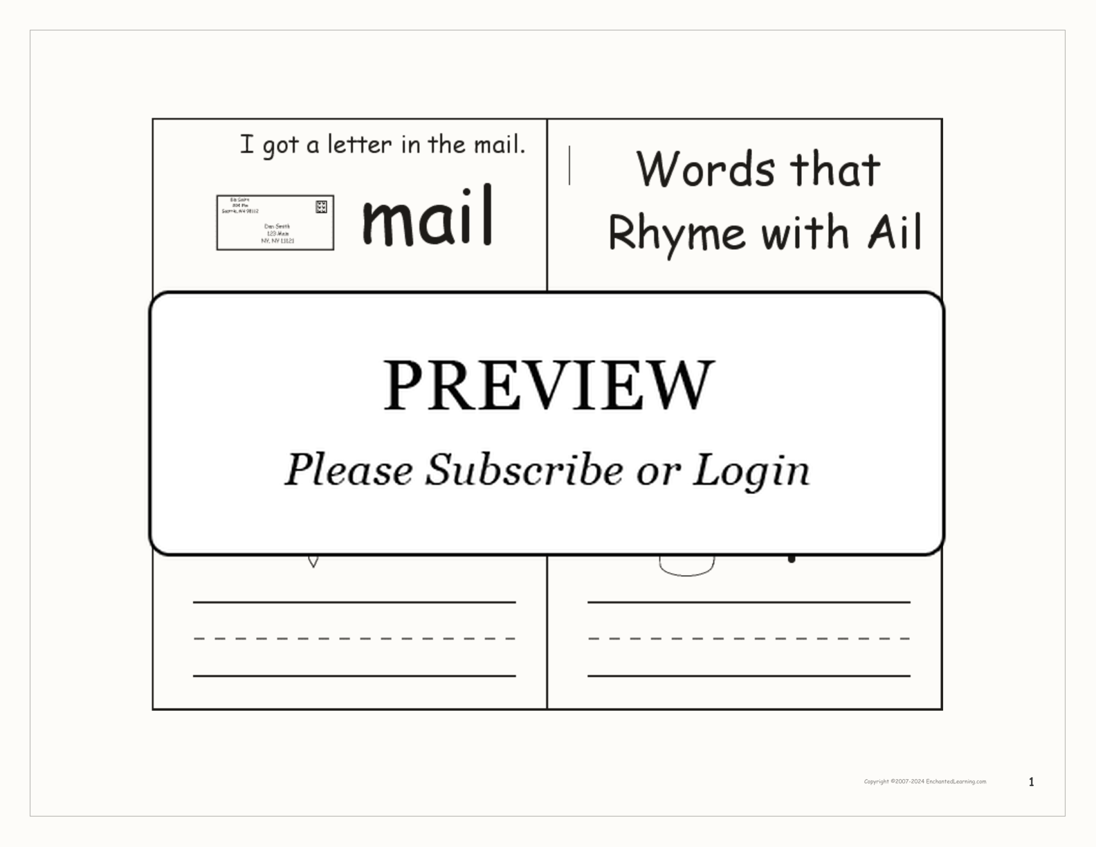 Words that Rhyme with Ail — Printable Book interactive printout page 1