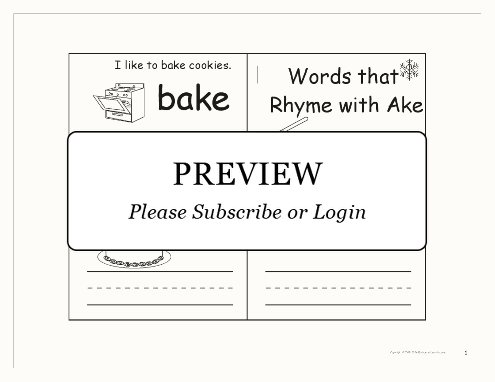 Words that Rhyme with Ake — Printable Book interactive printout page 1