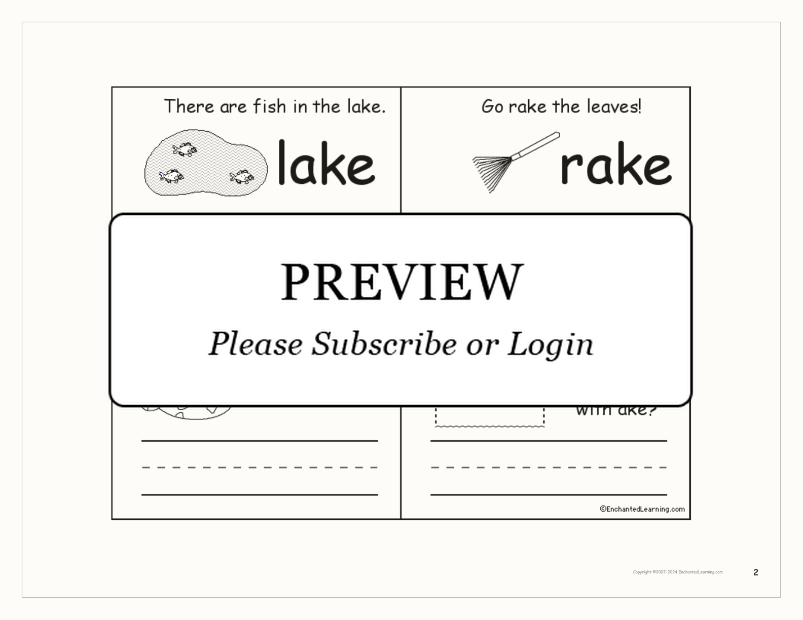 Words that Rhyme with Ake — Printable Book interactive printout page 2