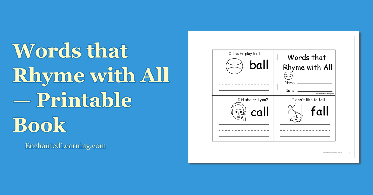 Words that Rhyme with All — Printable Book Enchanted Learning
