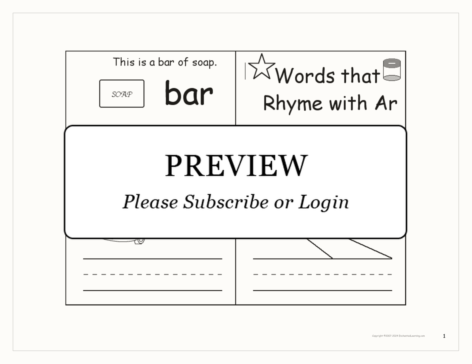 Words that Rhyme with Ar — Printable Book interactive printout page 1