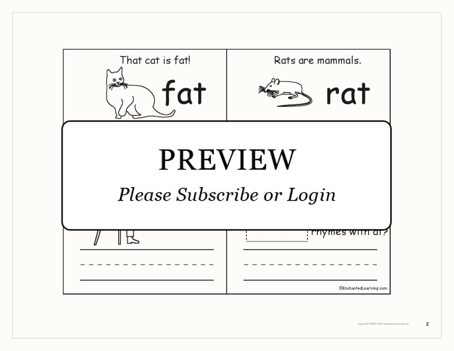 Words that Rhyme with At — Printable Book interactive printout page 2