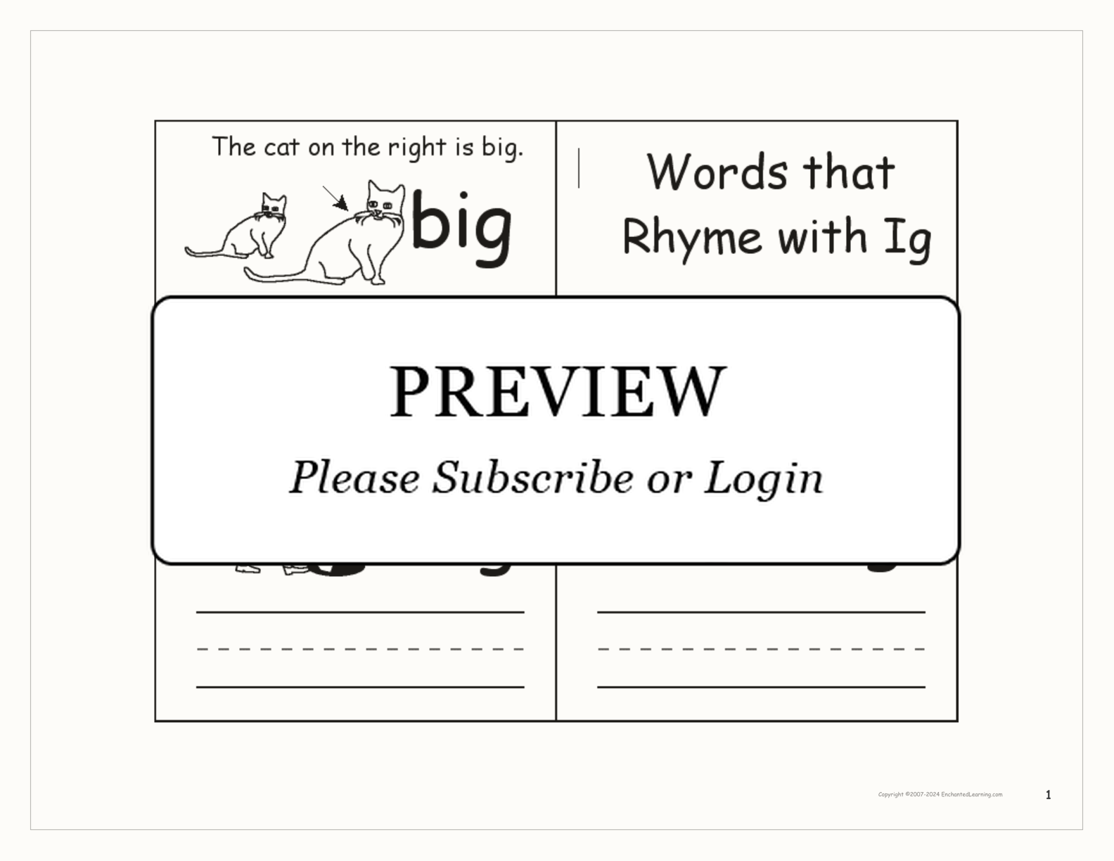 Words that Rhyme with 'ig' — Printable Book interactive printout page 1