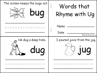 Words that Rhyme with Ug, A Printable Book - EnchantedLearning.com