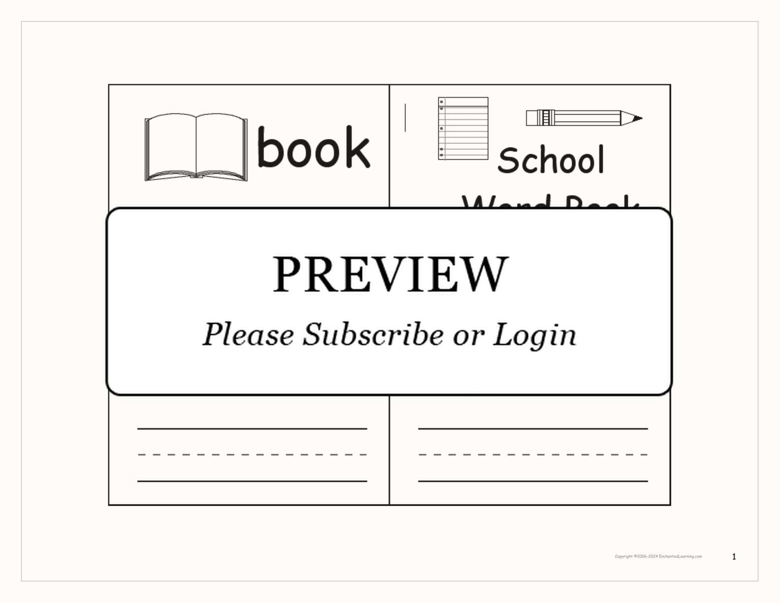 School Word Book interactive printout page 1