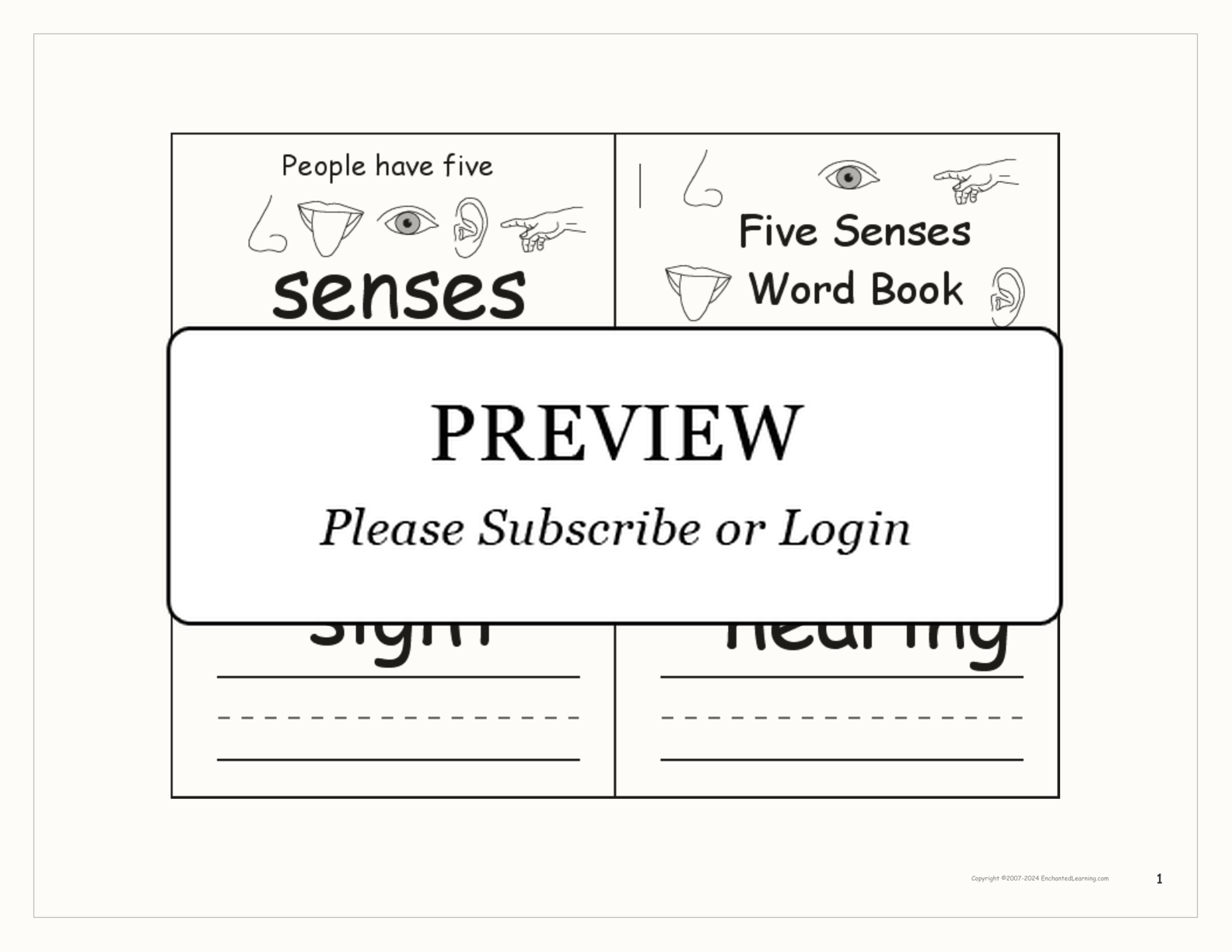 Senses Word - Printable Book interactive worksheet page 1