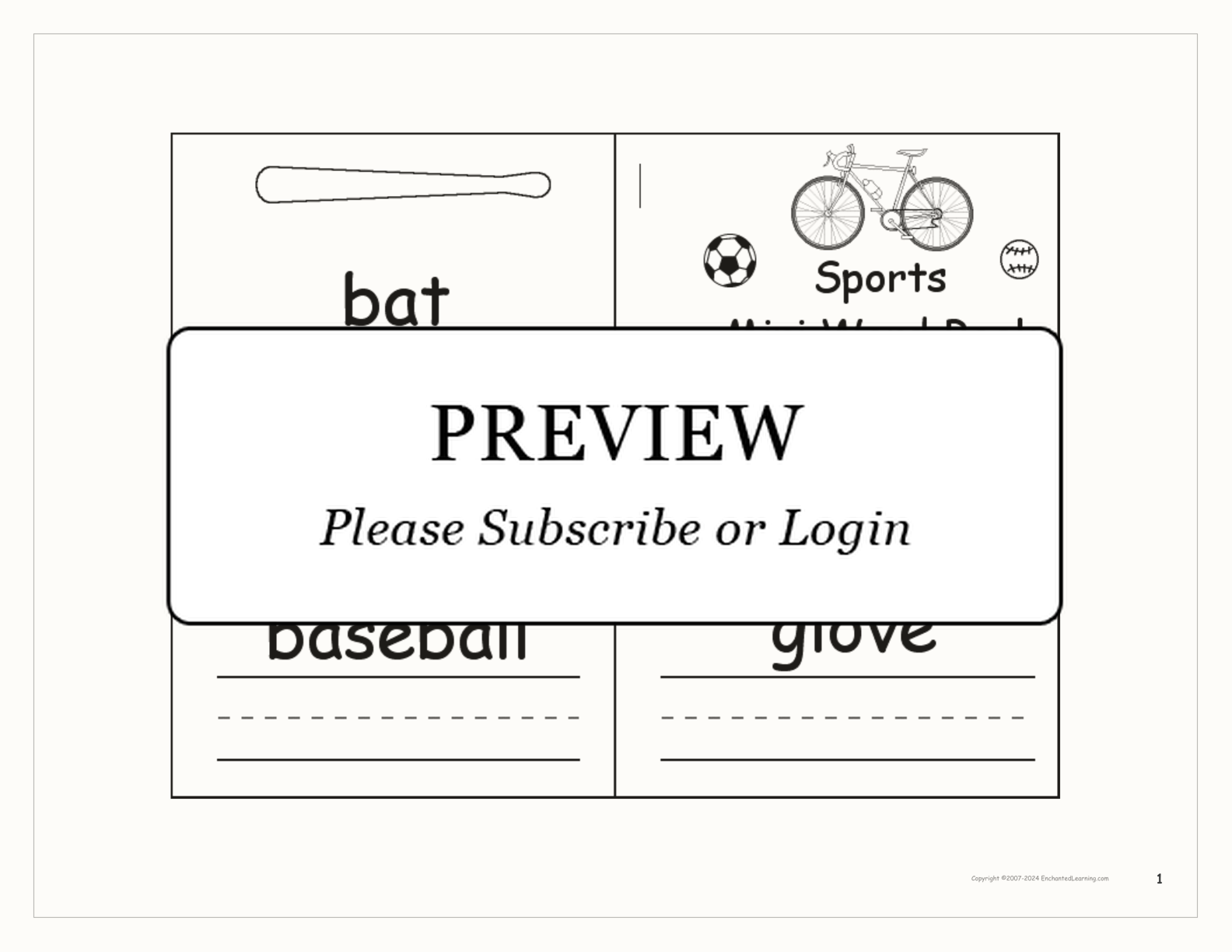 Sports Word Book interactive printout page 1