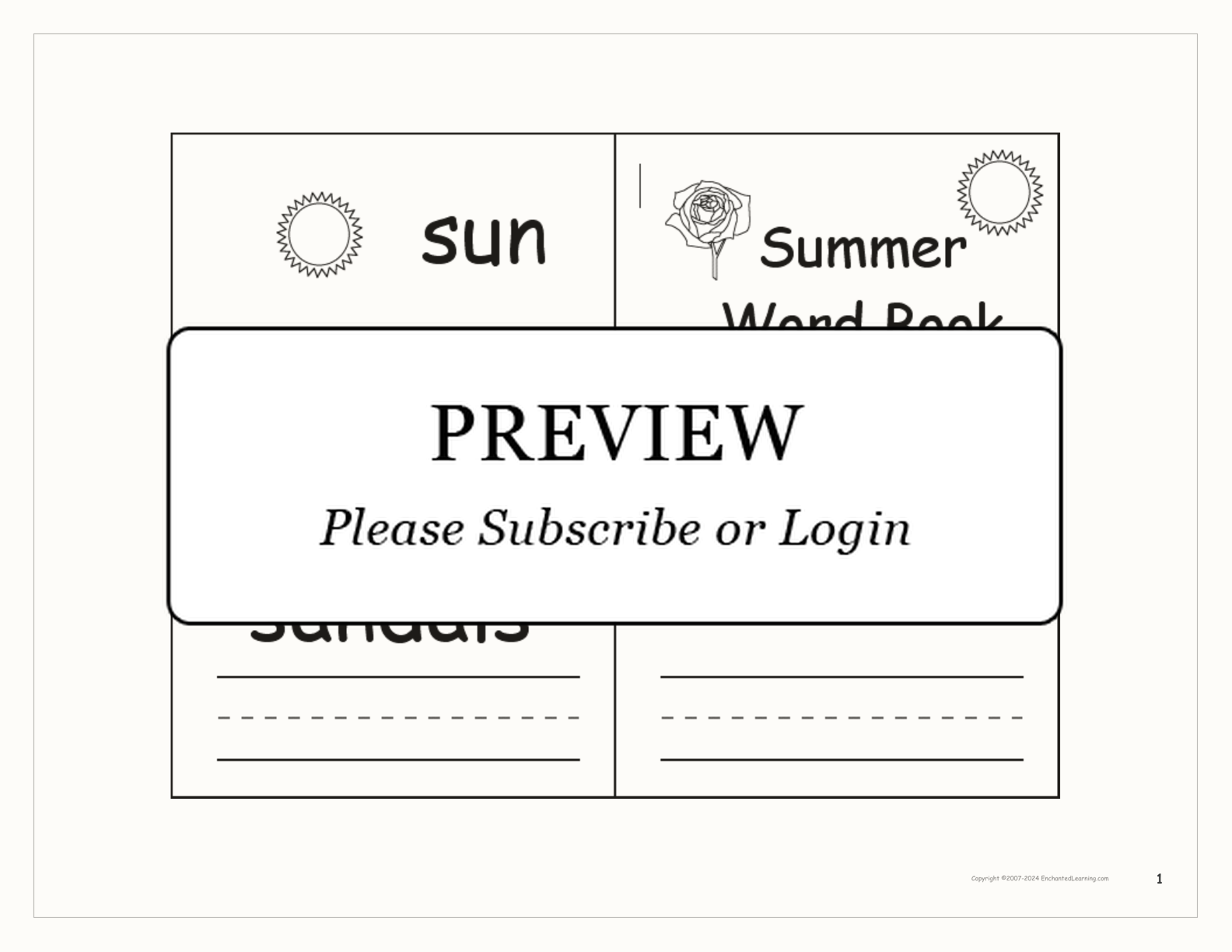 Summer Word Book interactive worksheet page 1