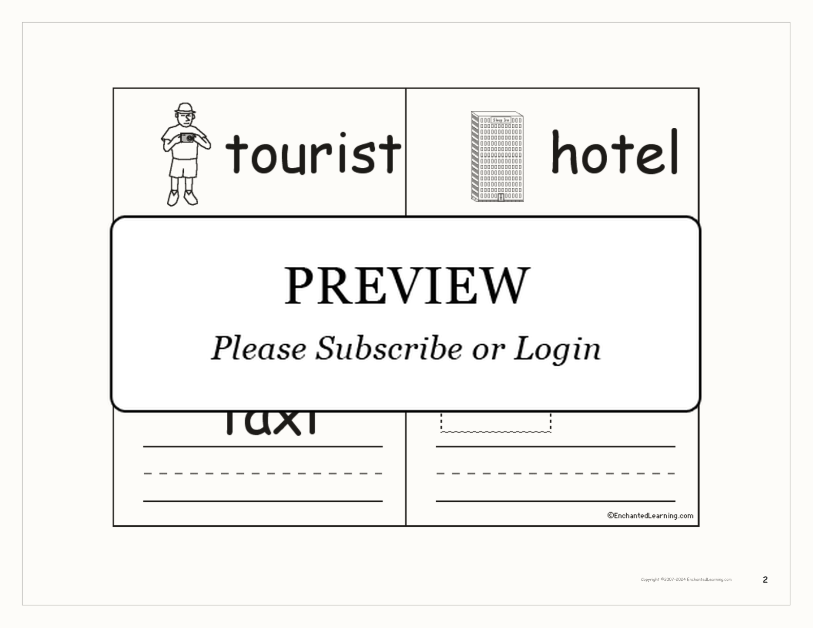 Vacation Word Book interactive printout page 2