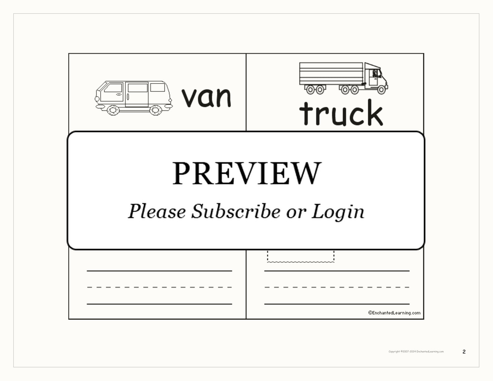Vehicle Word Book interactive printout page 2