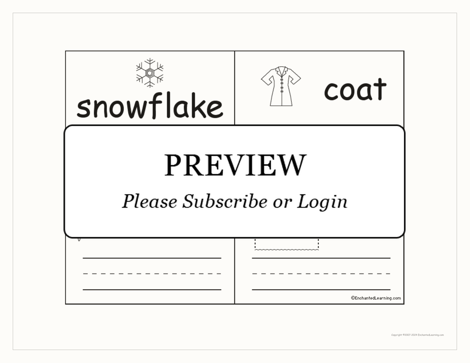 Winter Word Printable Book interactive printout page 2