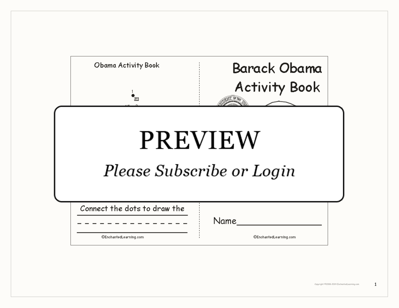 Barack Obama Activity Book interactive printout page 1