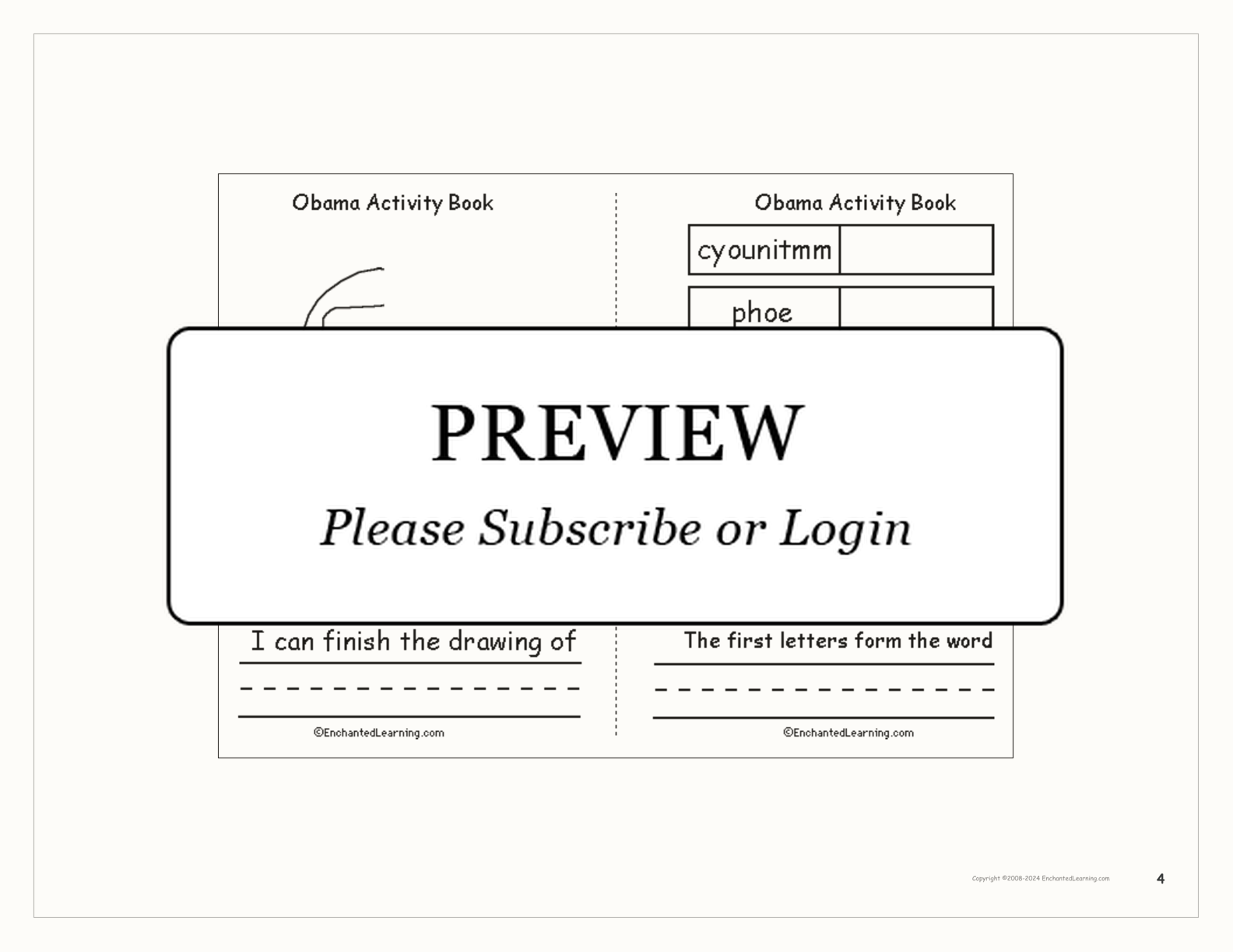 Barack Obama Activity Book interactive printout page 4