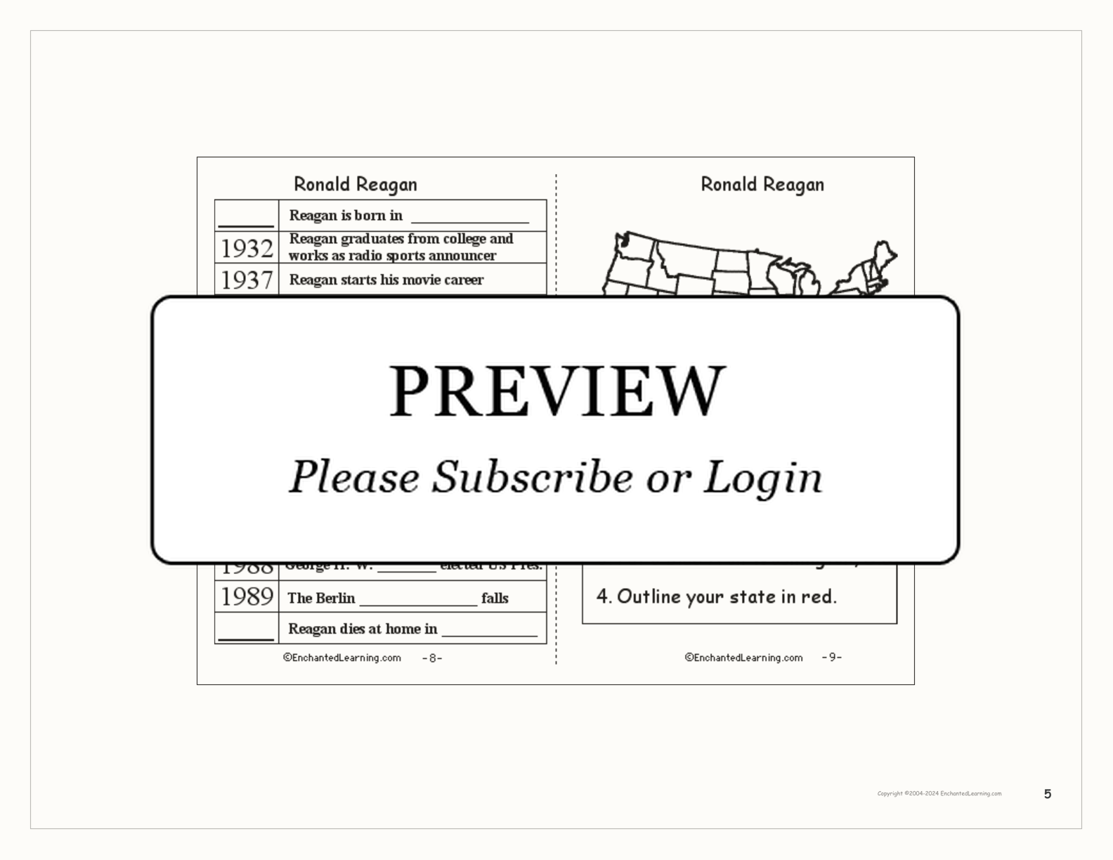 Ronald Reagan Printable Book interactive worksheet page 5